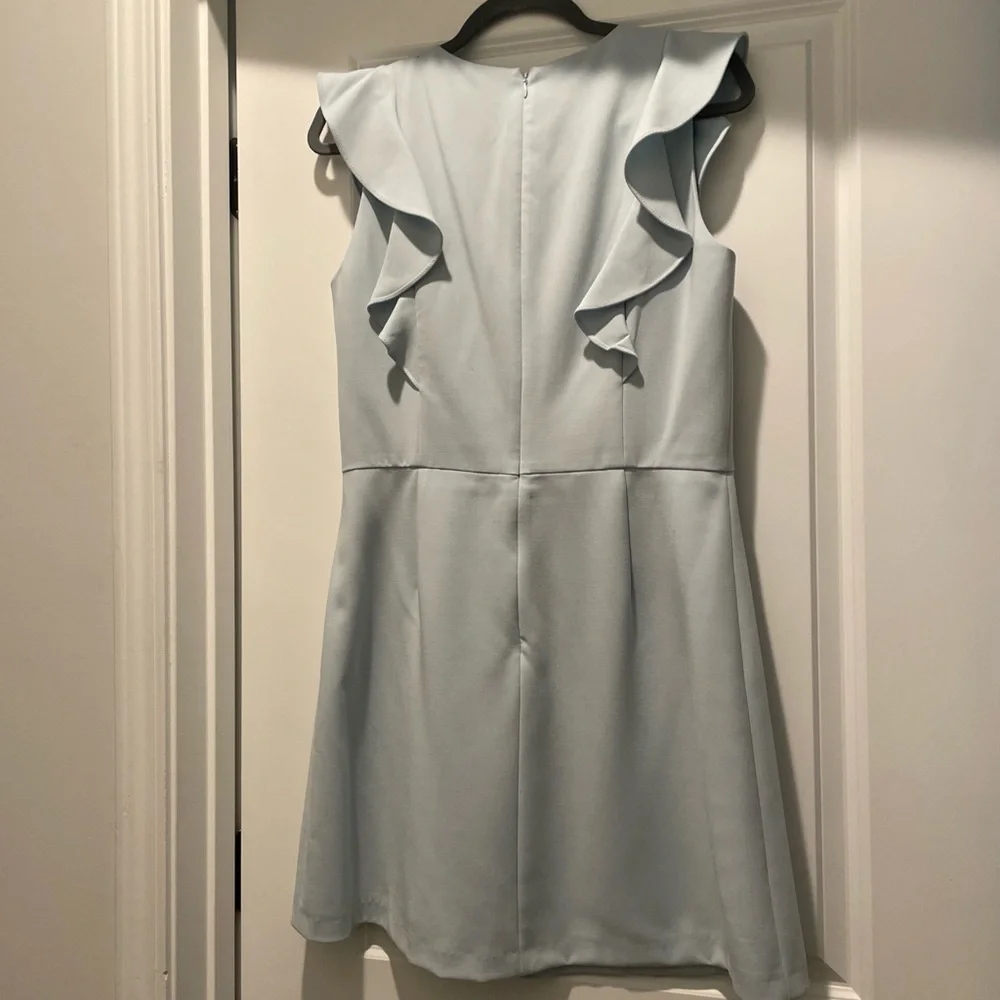 French Connection Whisper Ruffled V-Neck Mini Dress Size 10 Light Blue Wedding - Picture 11 of 13